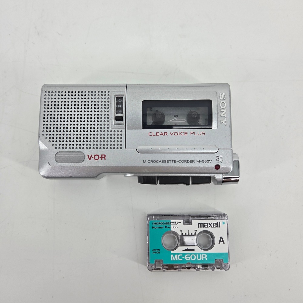 Sony M-560V Microcassette Recorder Silver w/ MC-60UR Tape Cassette Tested